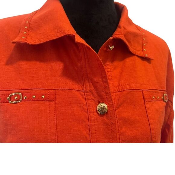 St John Sport Orange Linen Blend Blouse  SJ Buttons Amazing Detail - Picture 2 of 11